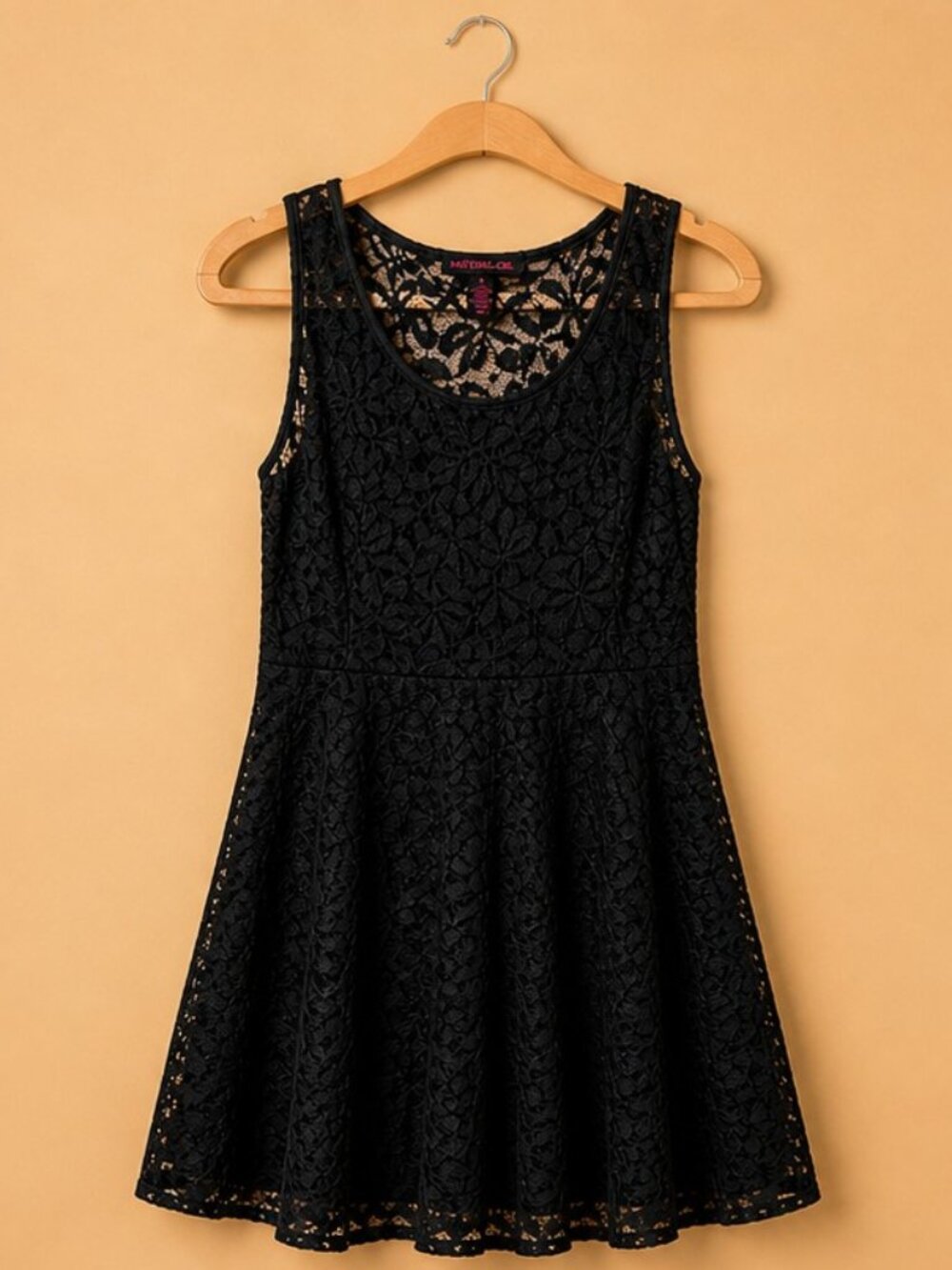 Black Lace Fit & Flare Dress Large | Sleeveless Skater Dress |